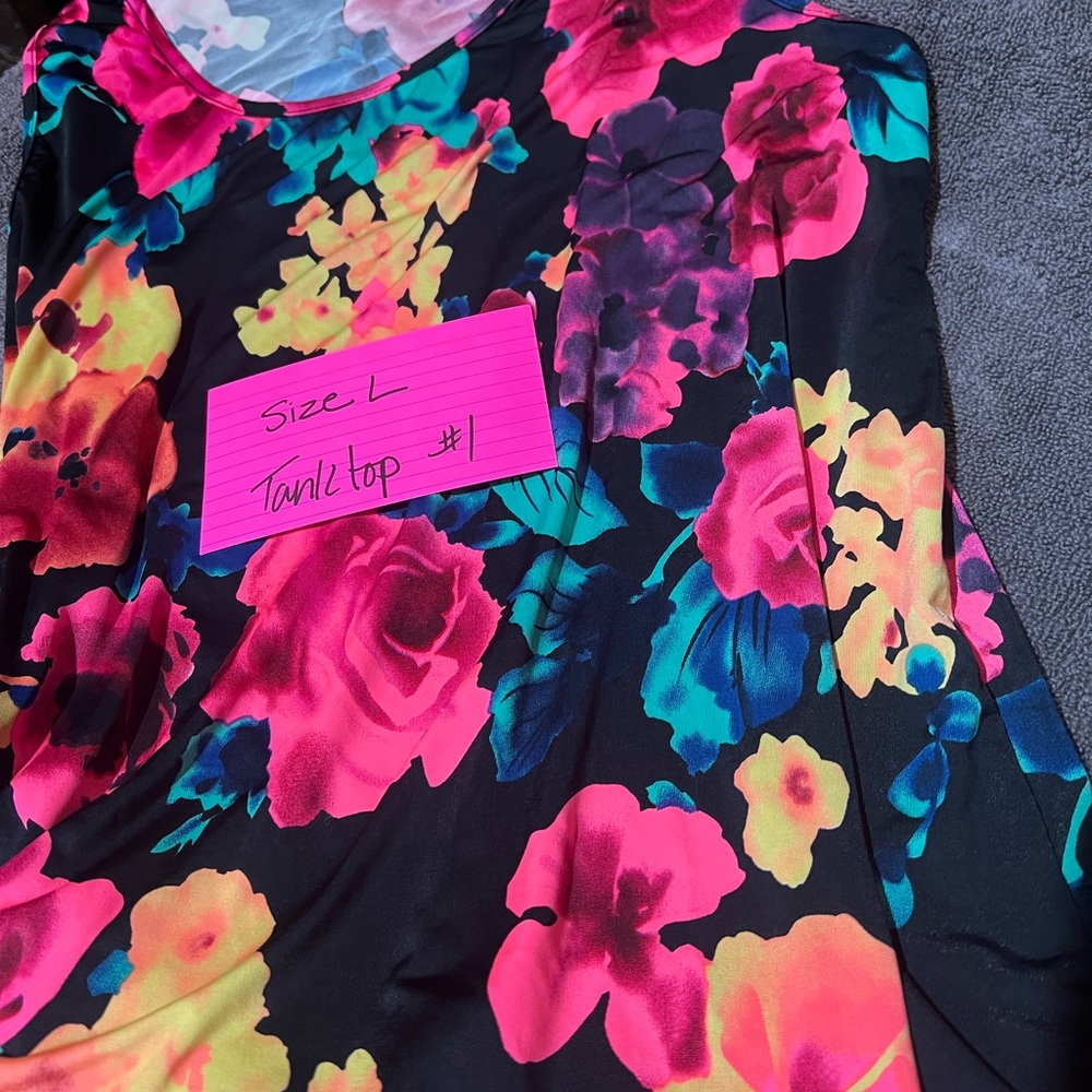 Sew In Love Floral Tank Top - Black, Pink, Yellow